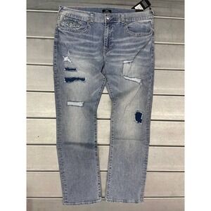 True Religion Ricky‎ Big T Distressed Jeans Mens 40x33 Light Wash Denim Straight